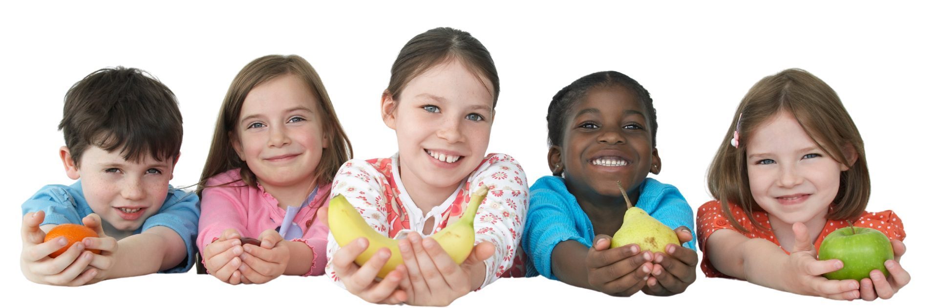 online courses website title with kids holding fruit in their hands.